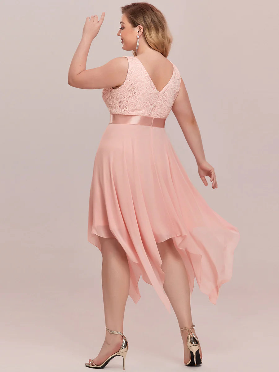 Plus Size Deep V Neck Asymmetrical Hem Sleeveless Wholesale Dresses