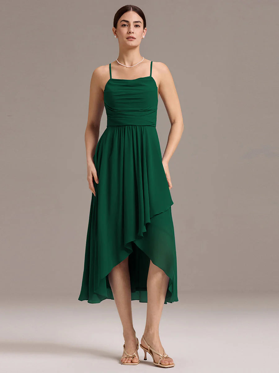 Custom Solutions Sleeveless Cowl Neck High-Low A-Line Non-Stretch Bridesmaid Dresses