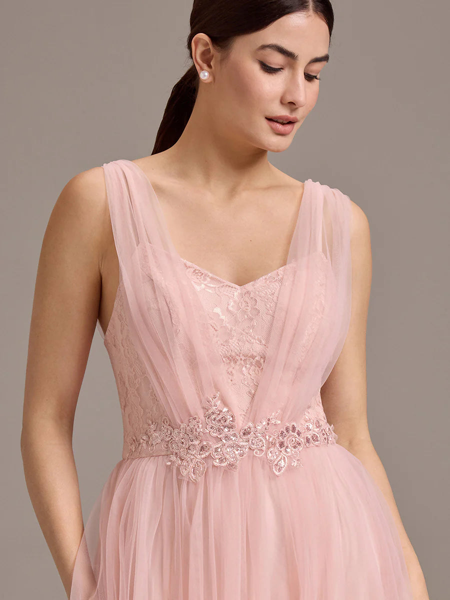 Bulk Order Sleeveless V-Neck Floral A-Line Floor Length Dress with Back Zipper Bridesmaid Dresses