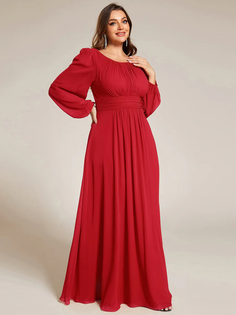 Plus Size Round Neck Wholesale Bridesmaid Dresses with Long Lantern Sleeves