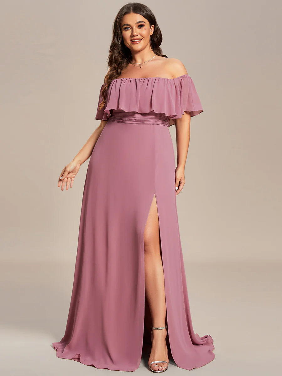 Women's Plus Size Ruffle Thigh Split Wholesale Bridesmaid Dresses