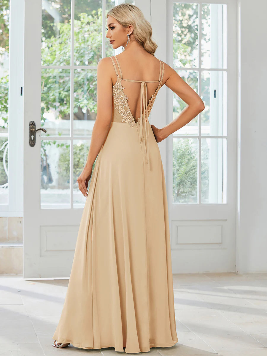 Lace V Back Chiffon Wholesale Bridesmaid Dresses
