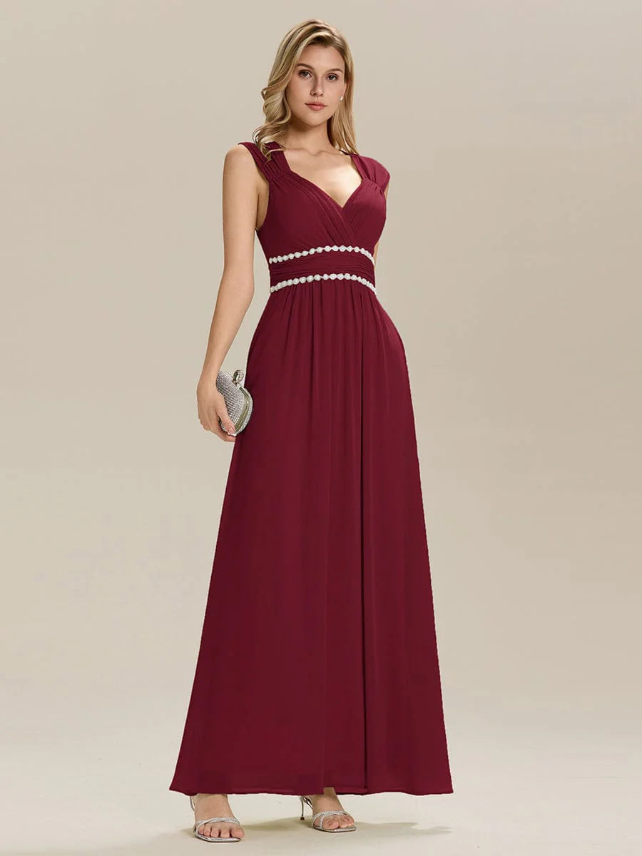 Custom Made Sleeveless Pleated Deep V-Neck A-Line Floor Length Dress; Bridesmaid Dresses