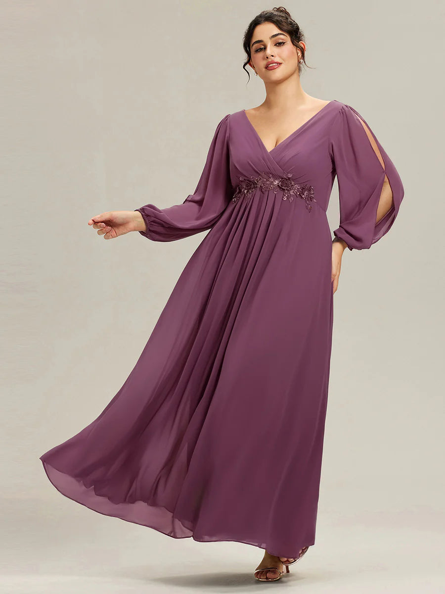 Floor Length Long Lantern Sleeves Wholesale Formal Dresses