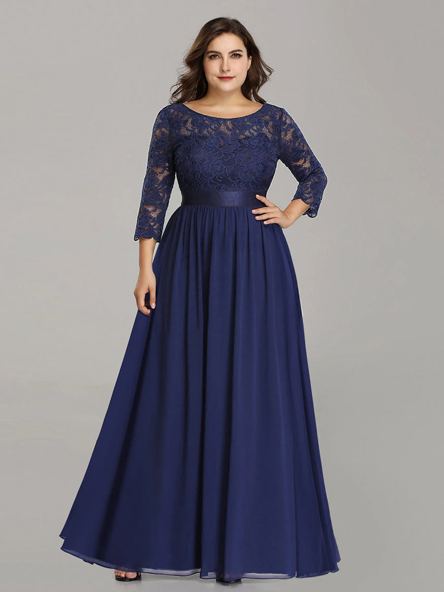 Plus Size Lace Wholesale Bridesmaid Dresses with Long Lace Sleeve