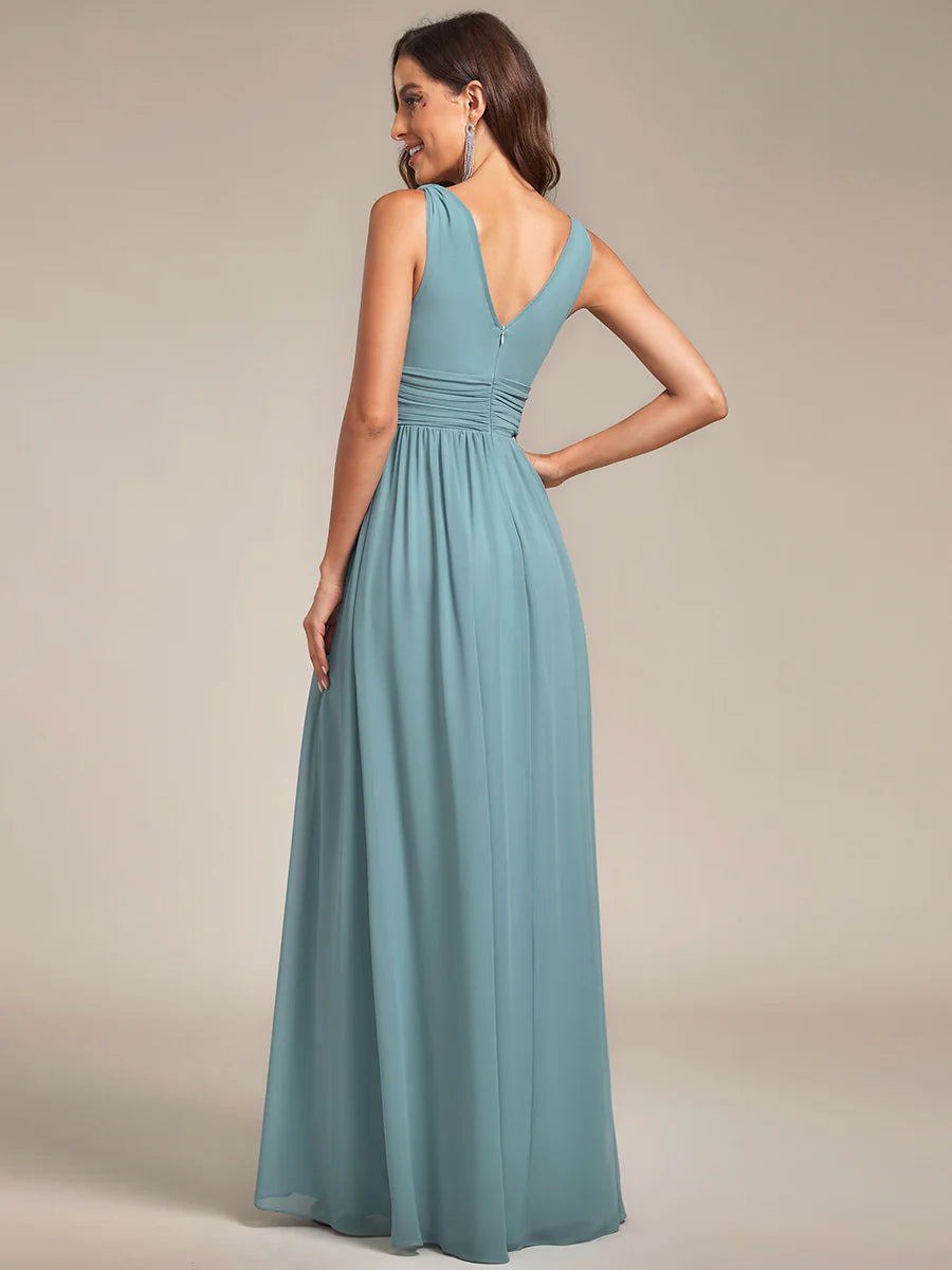Elegant Double V-Neck Maxi Long Wholesale Bridesmaid Dresses