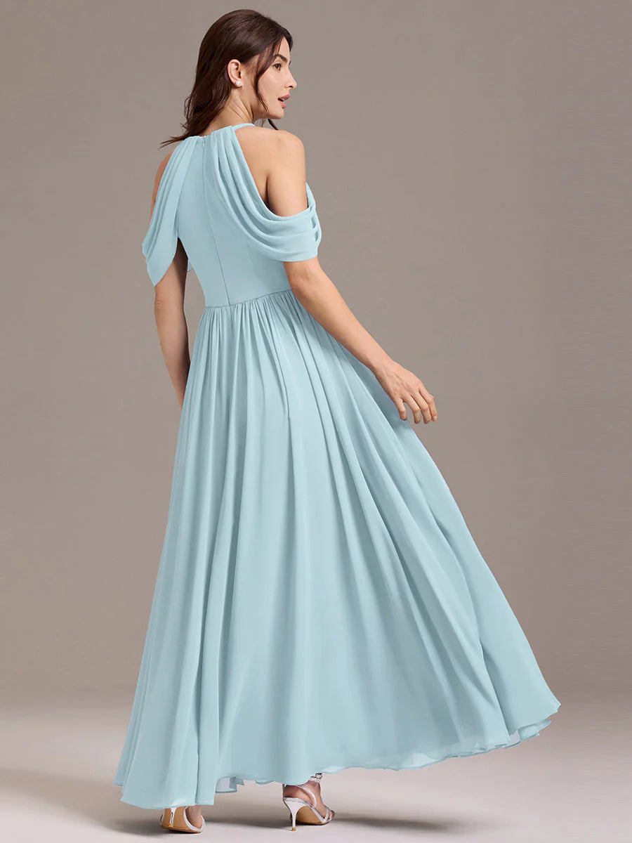 Mass Customization Sleeveless Cold Shoulder A-Line Floor Length Non-Stretch Bridesmaid Dresses