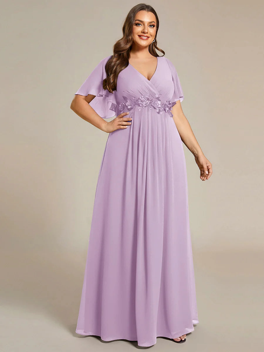 Plus V Neck Appliques Pleated Wholesale Bridesmaid Dresses