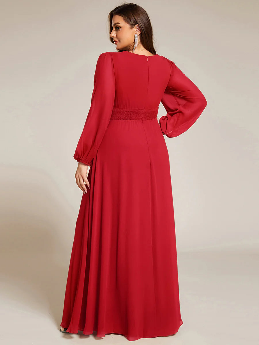 Plus Size Round Neck Wholesale Bridesmaid Dresses with Long Lantern Sleeves