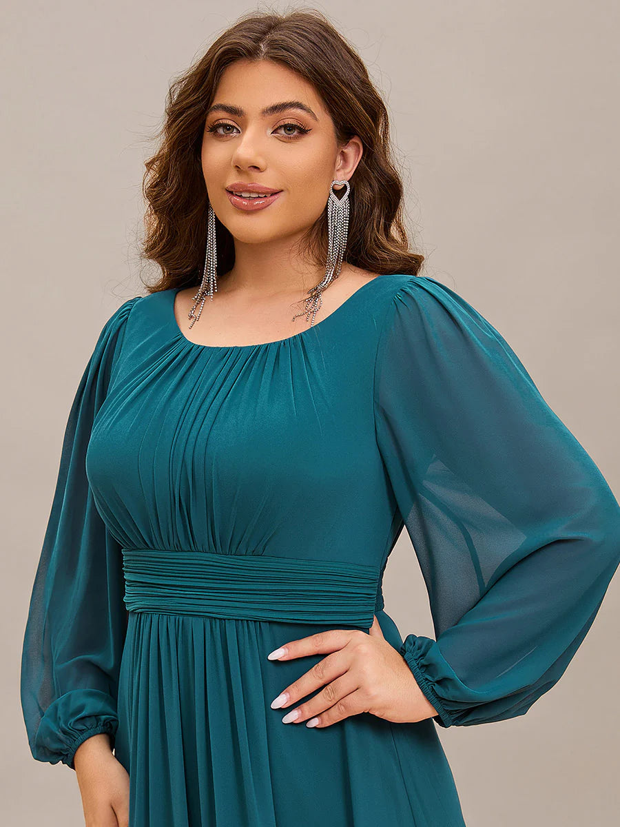 Plus Size Round Neck Wholesale Bridesmaid Dresses with Long Lantern Sleeves