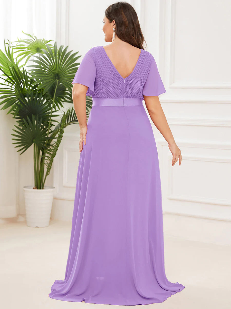 Double V-Neck Ruffles Padded Plus Size Wholesale Evening Dresses
