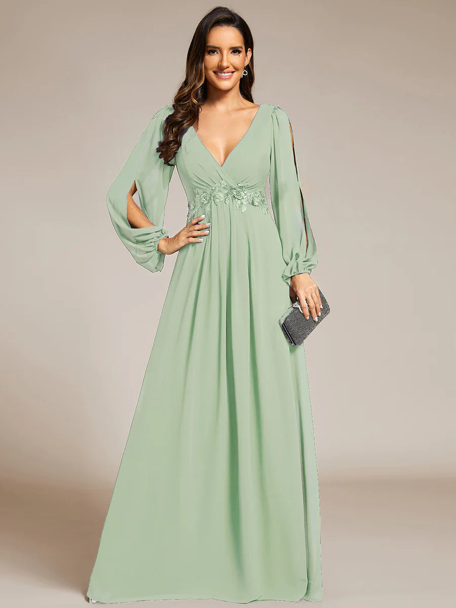 Floor Length Long Lantern Sleeves Wholesale Formal Dresses