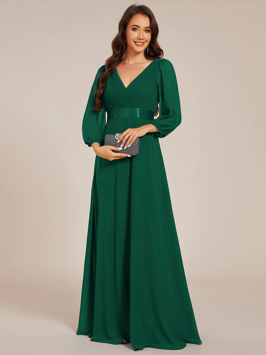 Classical Floor Length Long Sleeves Empire Waist Chiffon Evening Dresses