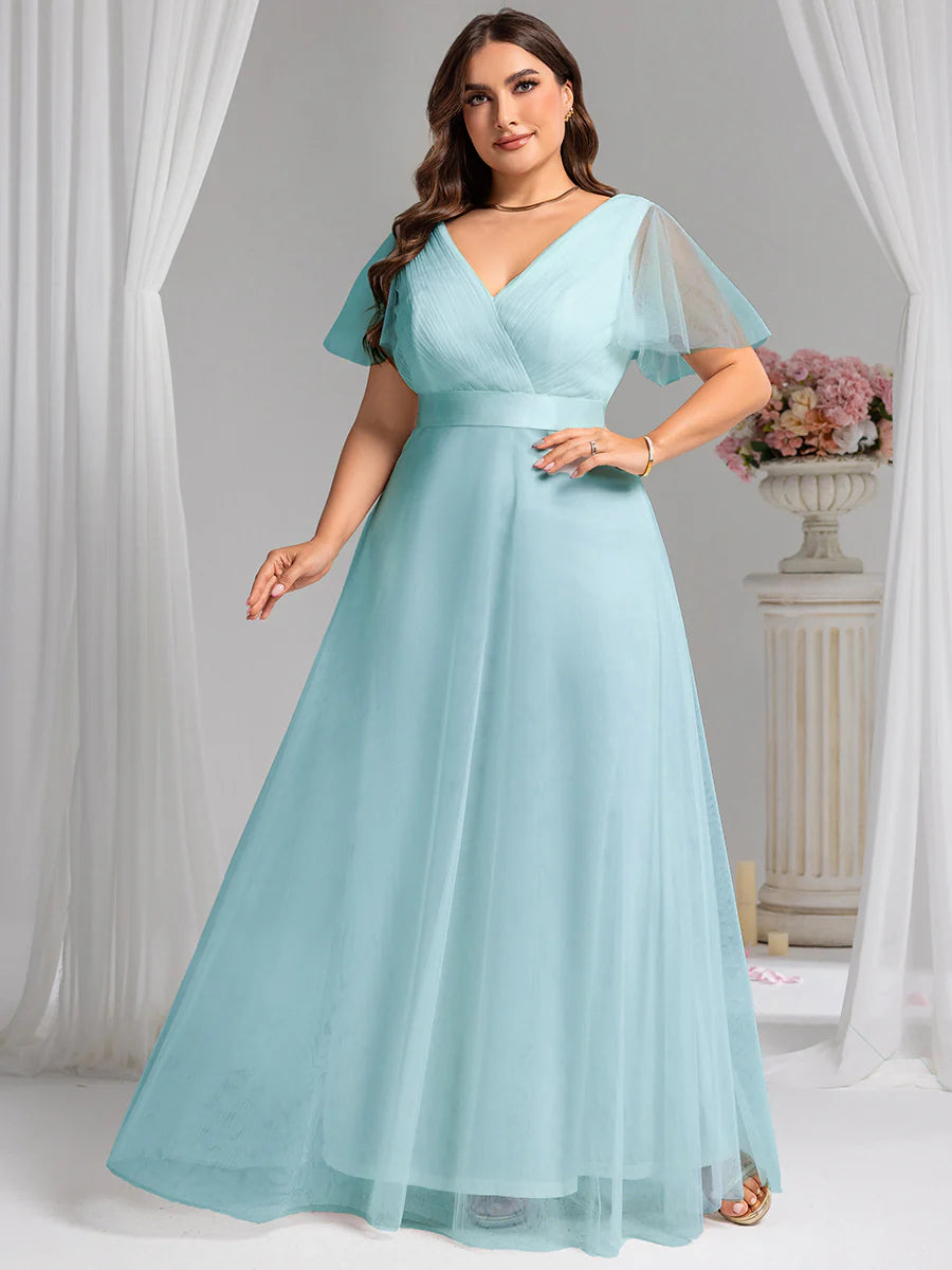 Plus Size Women's V-Neck Floor-Length Wholesale Bridesmaid Dresses