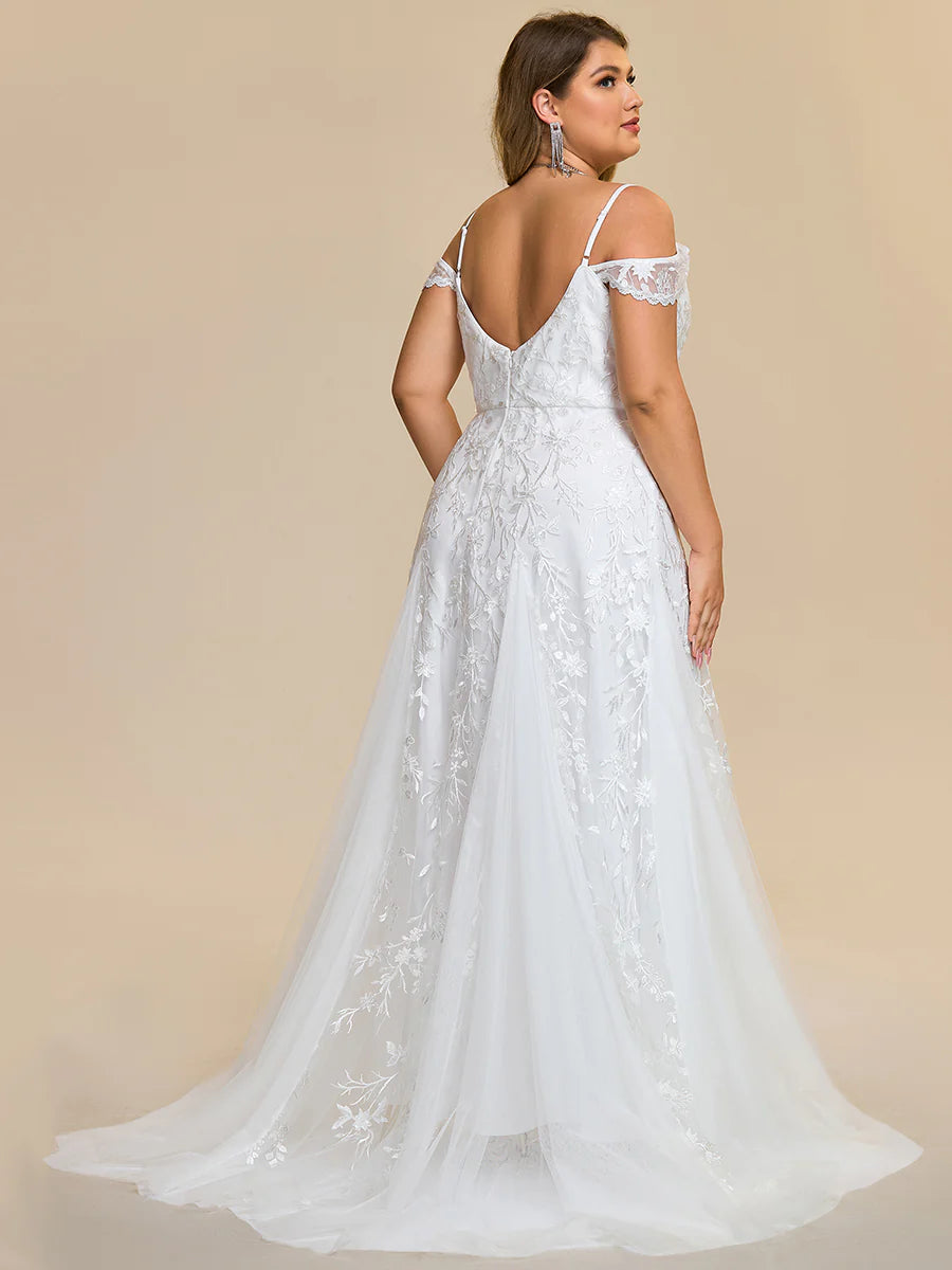 Wholesale V Neck A Line Short Sleeves Floor-Length Wedding Dress with Embroidery