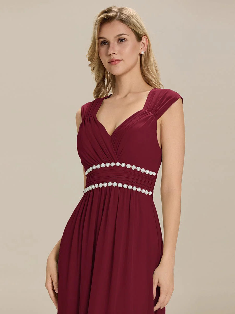 Custom Made Sleeveless Pleated Deep V-Neck A-Line Floor Length Dress; Bridesmaid Dresses