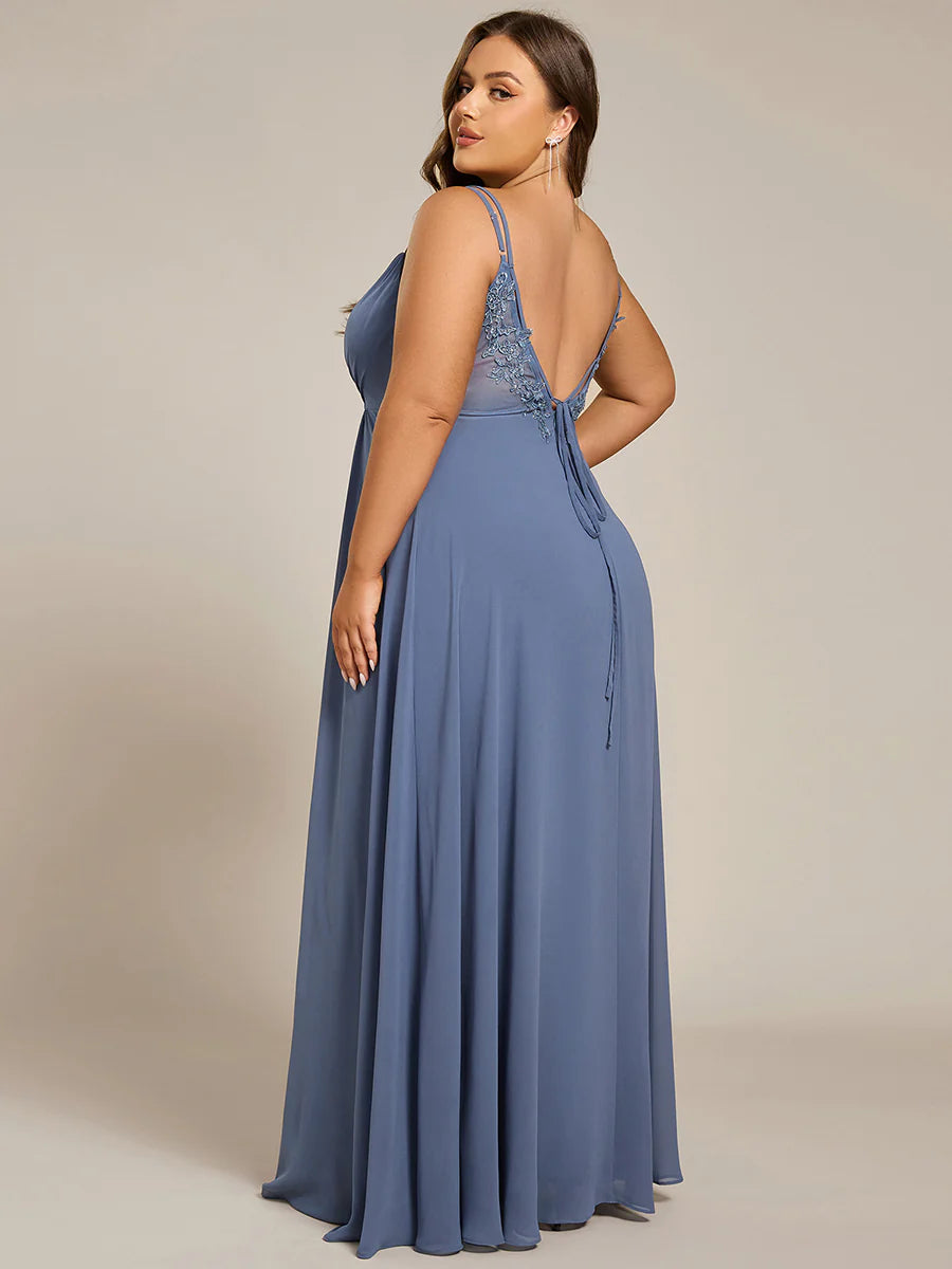 Plus Size Sleeveless V-Neck Appliques A-Line Floor Length Bridesmaid Dresses
