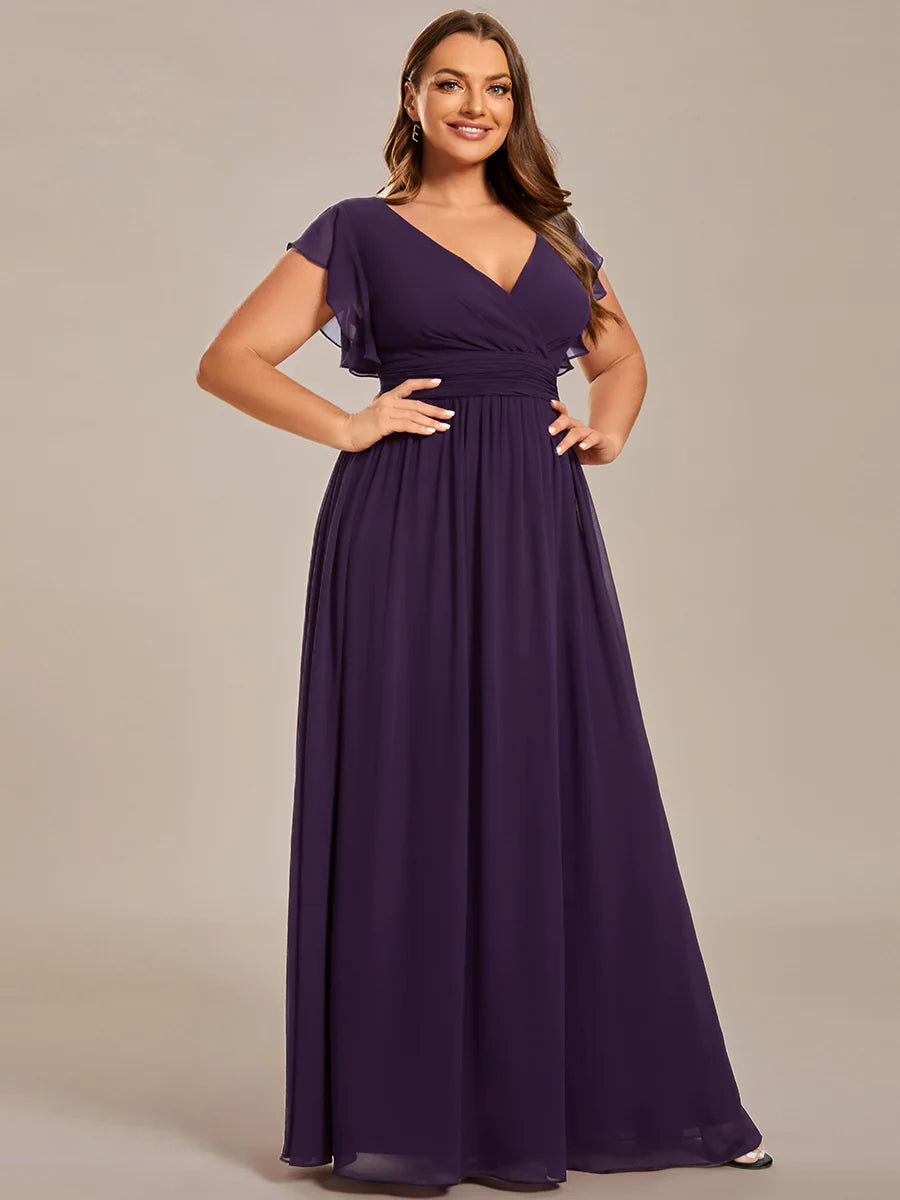 Plus V Neck Pleated Belted Ruffles Wholesale Bridesmaid Dresses
