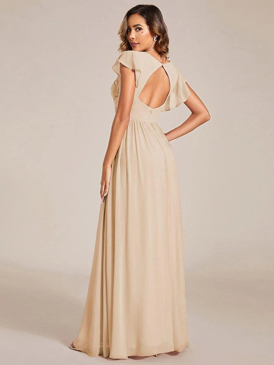 Ever LILYANA|Elegant V-Neck Open Back Ruffled Sleeves Chiffon Bridesmaid Dress