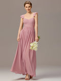 Wholesale Custom Made Back-Tie Pleated Ruffles Sleeves Bridesmaid Dress