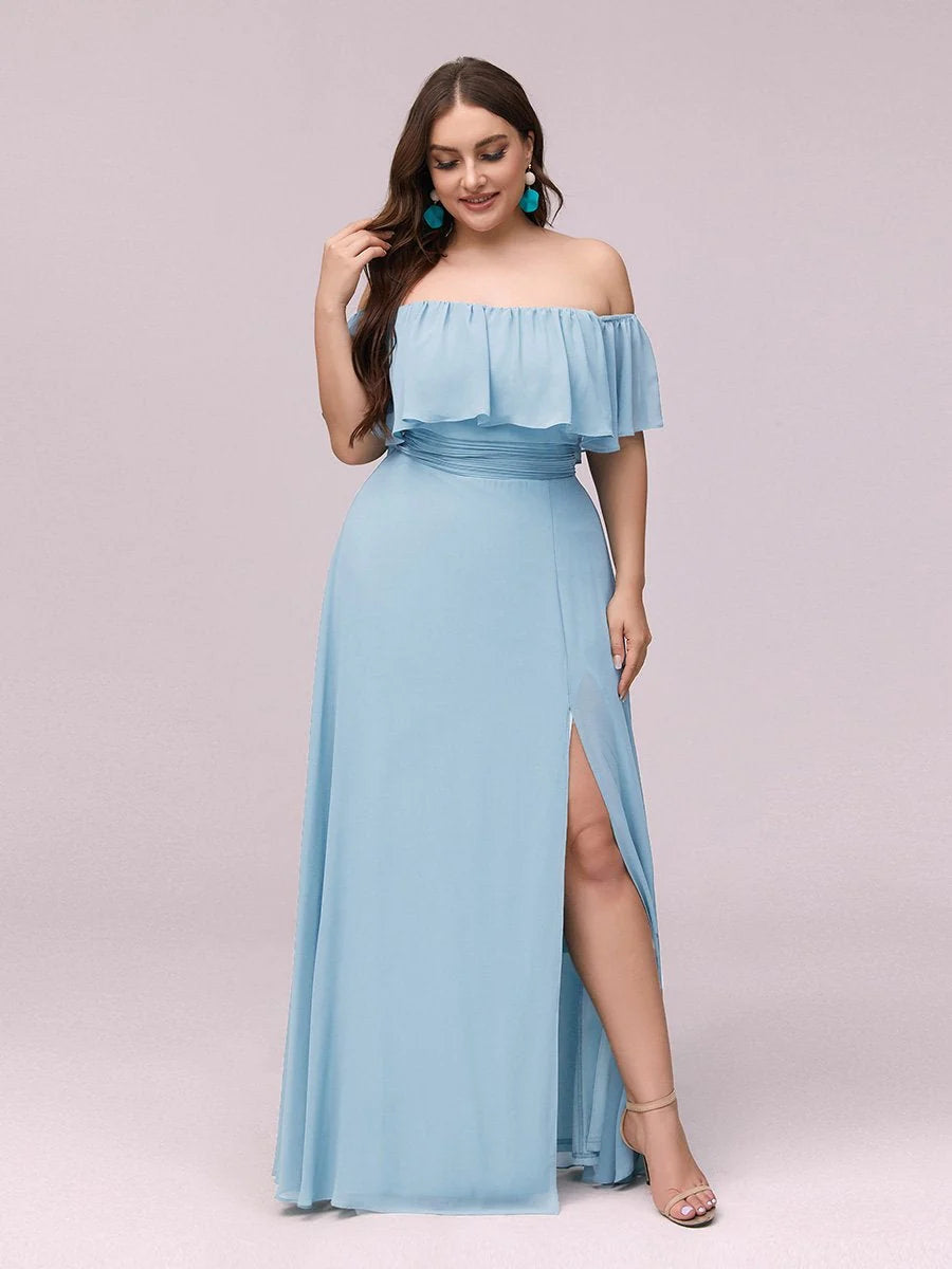 Women's Plus Size Ruffle Thigh Split Wholesale Bridesmaid Dresses
