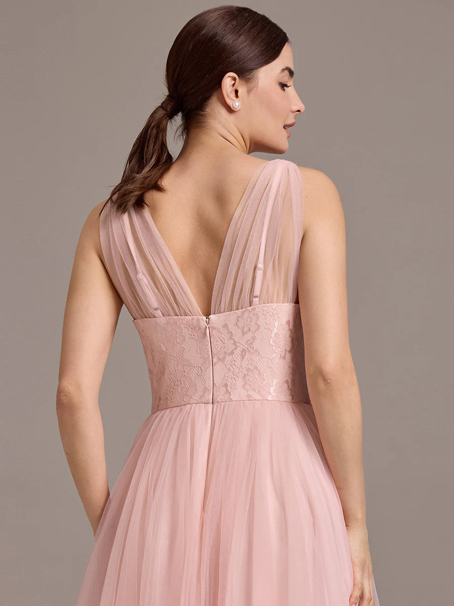 Bulk Order Sleeveless V-Neck Floral A-Line Floor Length Dress with Back Zipper Bridesmaid Dresses