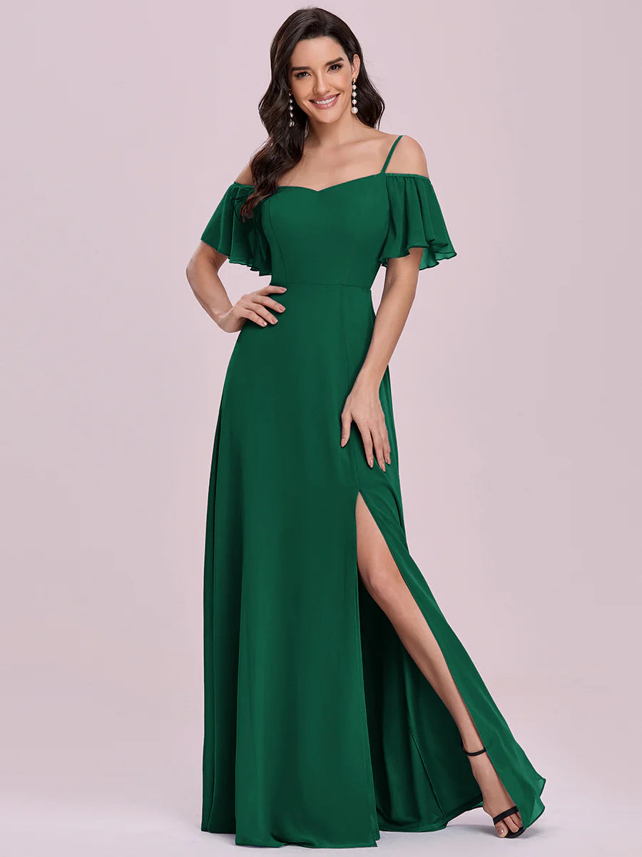 Wholesale High Split Chiffon Bridesmaid Dress With Spaghetti Straps