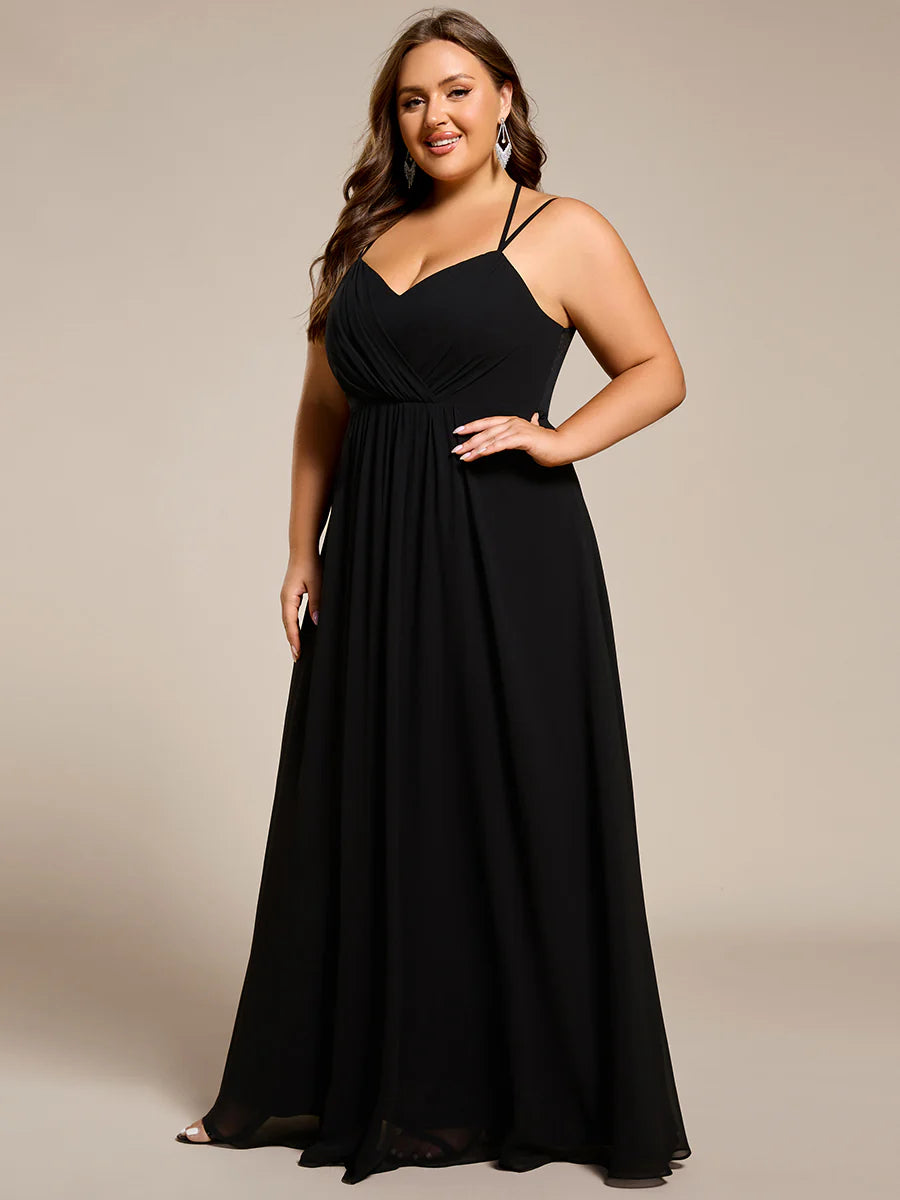 Plus Size Sleeveless V-Neck Appliques A-Line Floor Length Bridesmaid Dresses