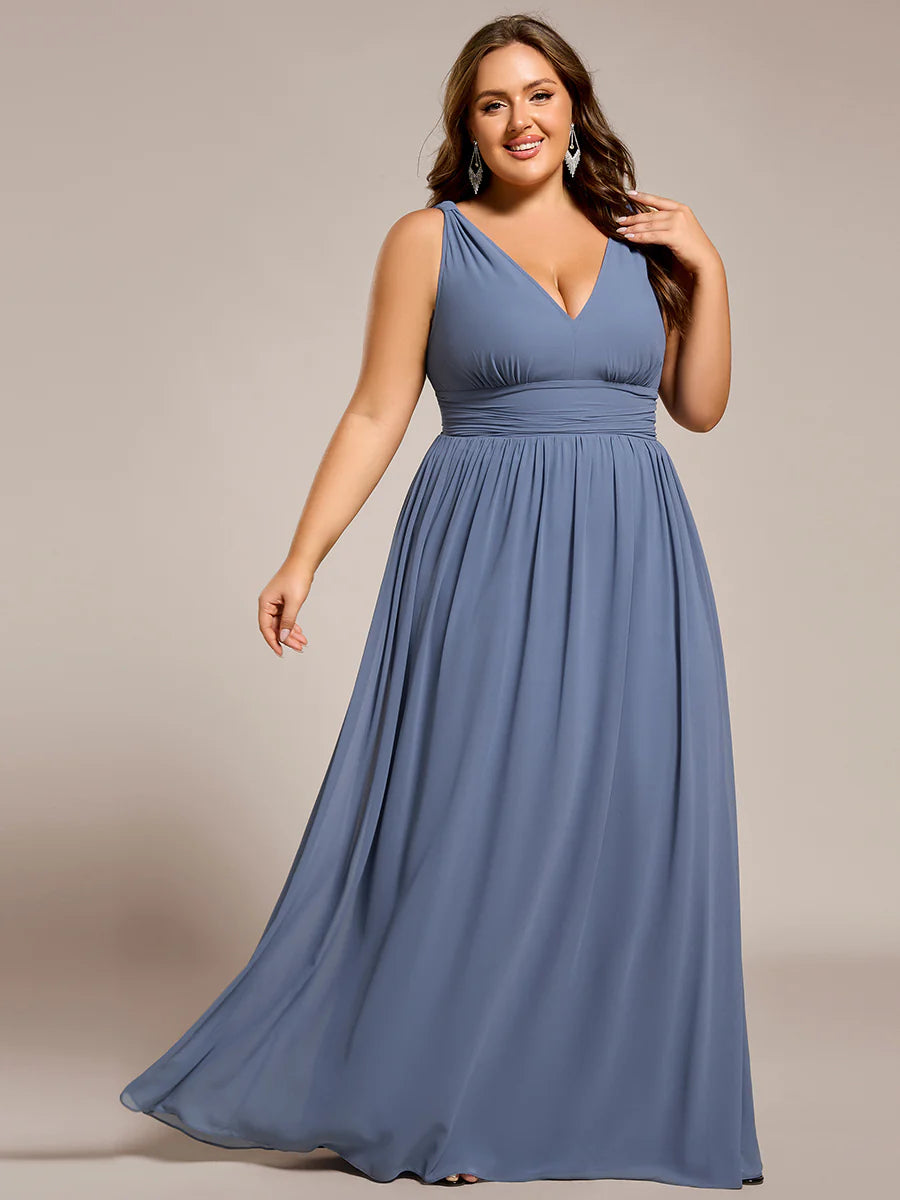 Double V-Neck Maxi Long Wholesale Plus Size Evening Dresses