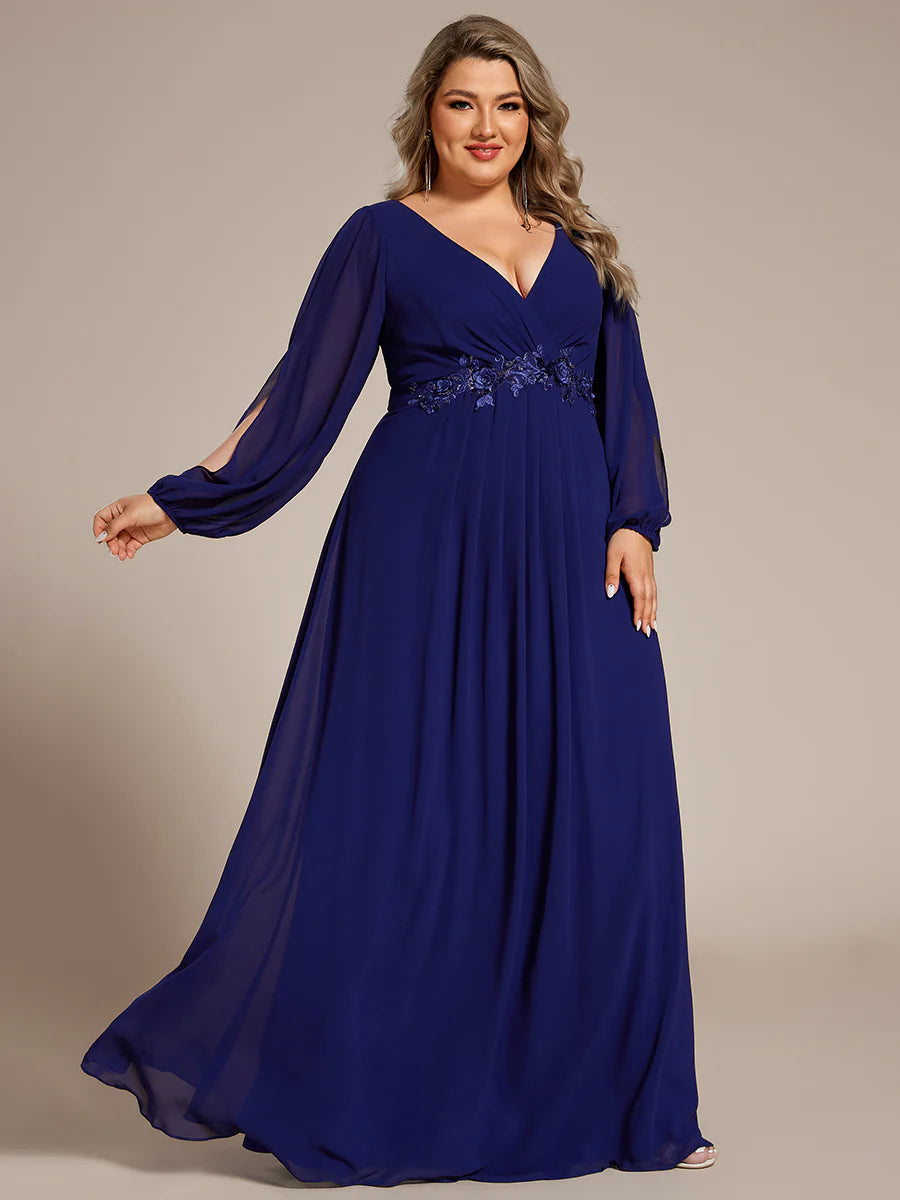Wholesale Chiffon Plus Size Evening Dresses with Long Lantern Sleeves