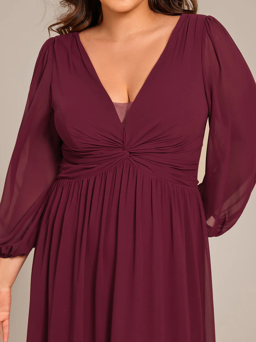 Plus Size Graceful See-Through V Neck Padded Enough Pleated Decoration Chiffon Evening Dresses