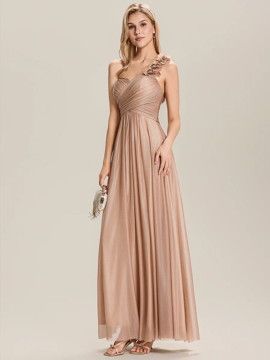 Sleeveless Floral Pleated Backless A-Line Floor Length Bridesmaid Dresses