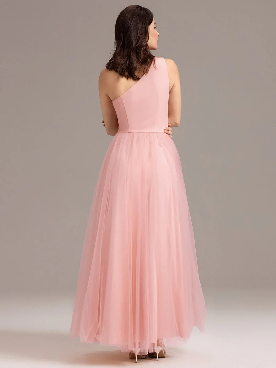 Custom Solutions Sleeveless Asymmetrical Pleated A-Line Floor Length Bridesmaid Dresses