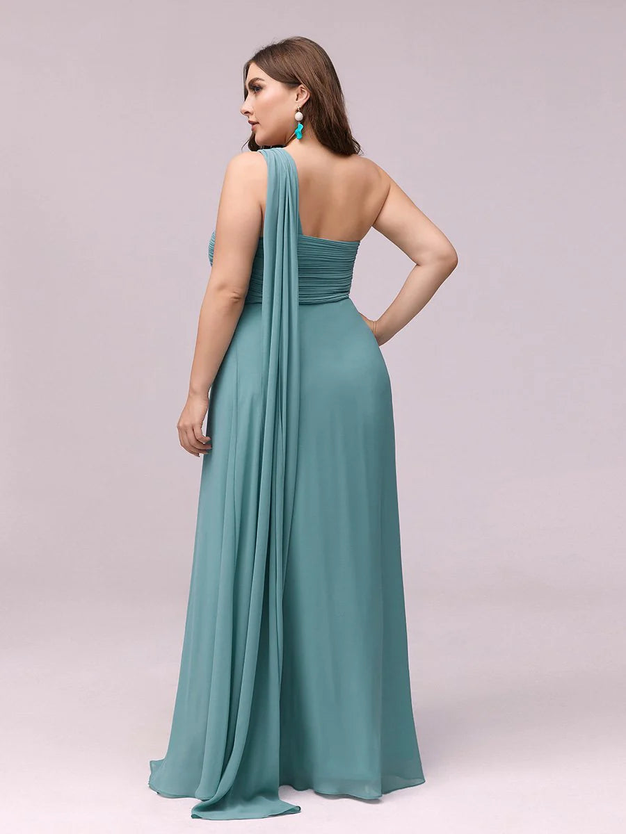 One Shoulder Chiffon Ruffles Plus Size Long Evening Dresses