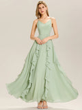 Sleeveless Deep V-Neck Non-Stretch A-Line Floor Length Bridesmaid Dresses
