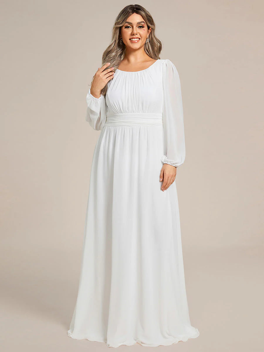 Plus Size Round Neck Wholesale Bridesmaid Dresses with Long Lantern Sleeves