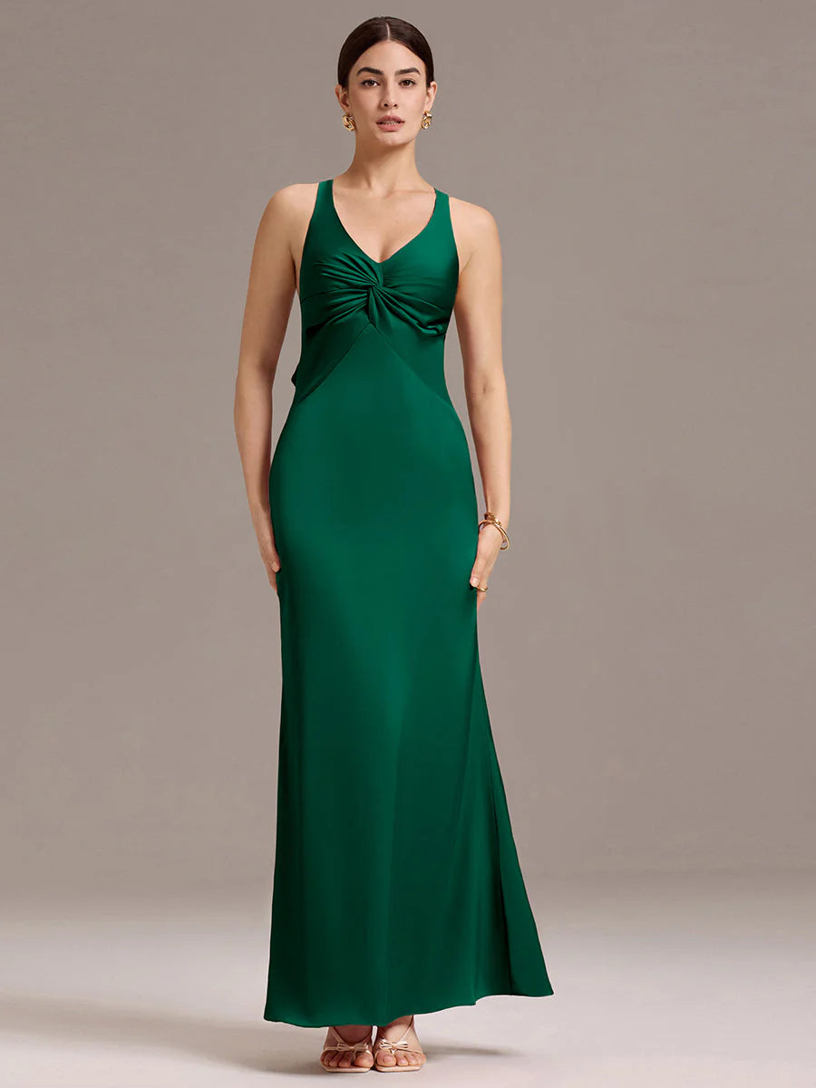 Custom Solutions Sleeveless Deep V-Neck Backless Mermaid Floor Length Bridesmaid Dresses