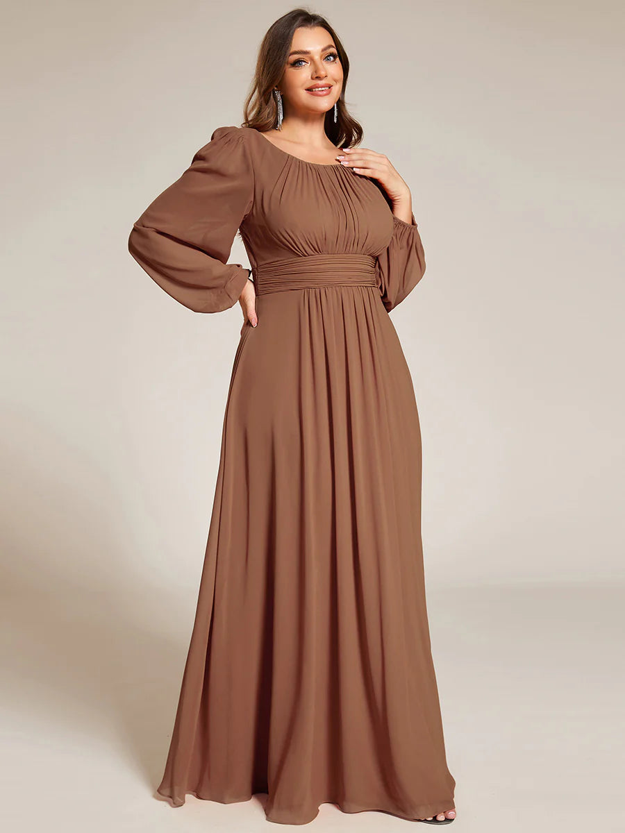 Plus Size Round Neck Wholesale Bridesmaid Dresses with Long Lantern Sleeves