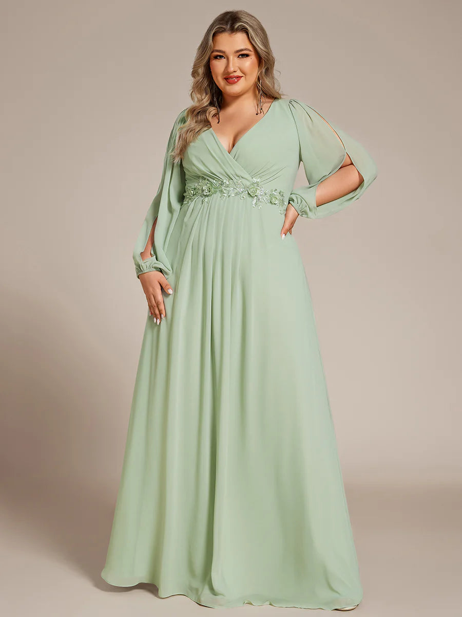 Wholesale Chiffon Plus Size Evening Dresses with Long Lantern Sleeves