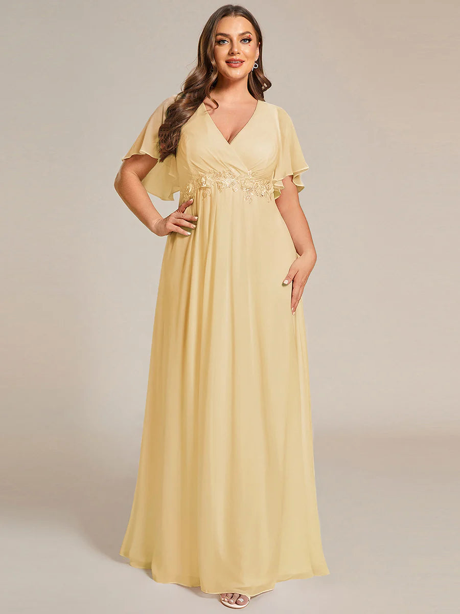 Plus V Neck Appliques Pleated Wholesale Bridesmaid Dresses