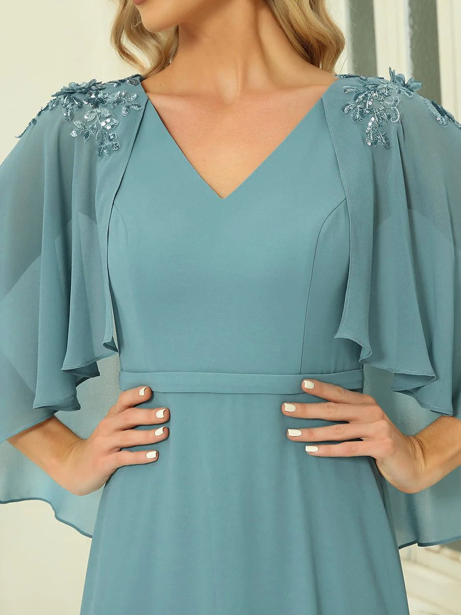 Women's V Neck Chiffon Bridesmaid Dresses with Wraps