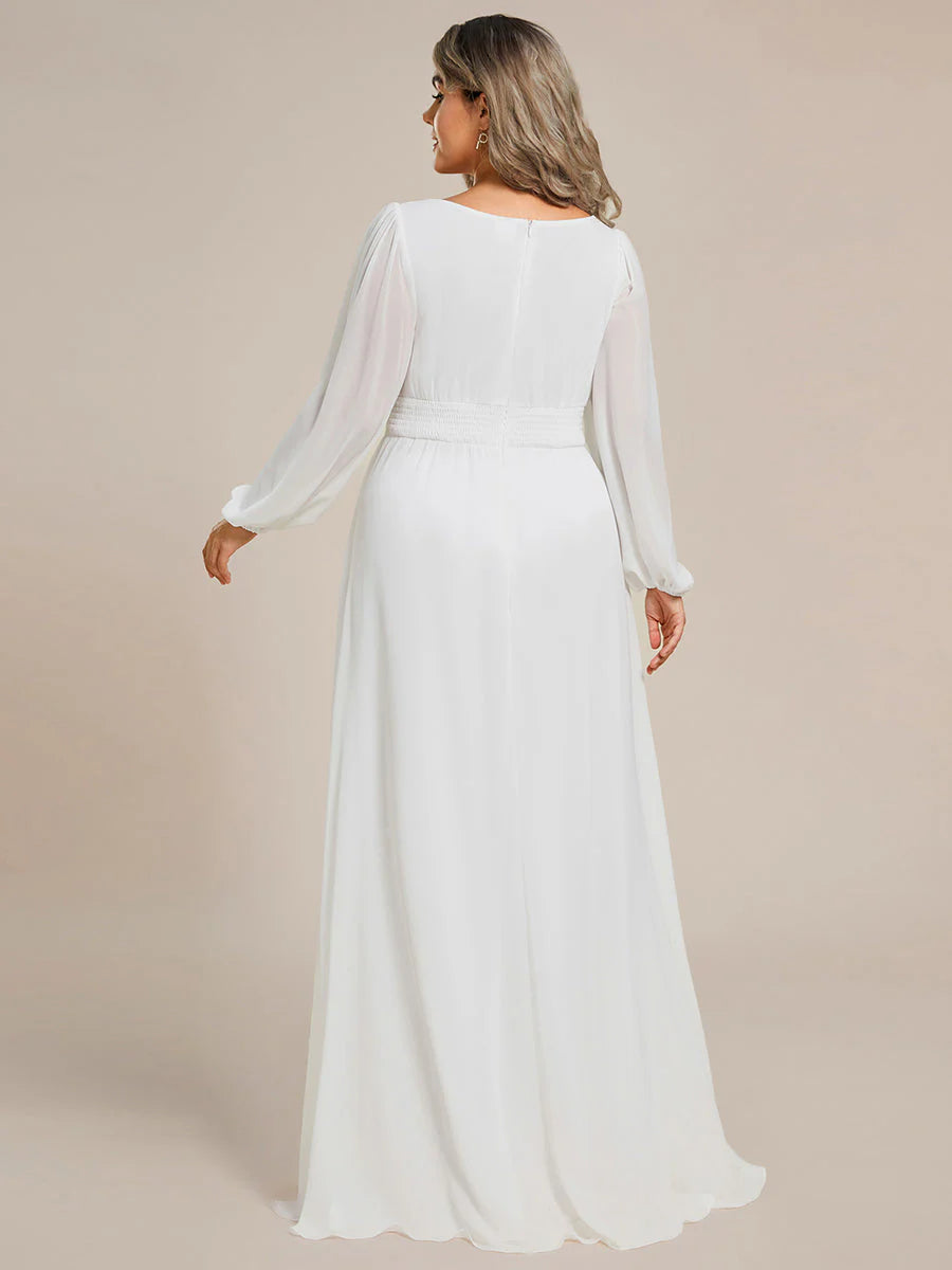 Plus Size Round Neck Wholesale Bridesmaid Dresses with Long Lantern Sleeves
