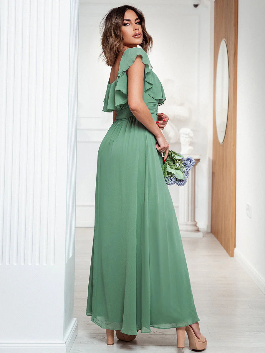 Off Shoulder Ruffle Thigh Split Wholesale Bridesmaid Dresses For Women