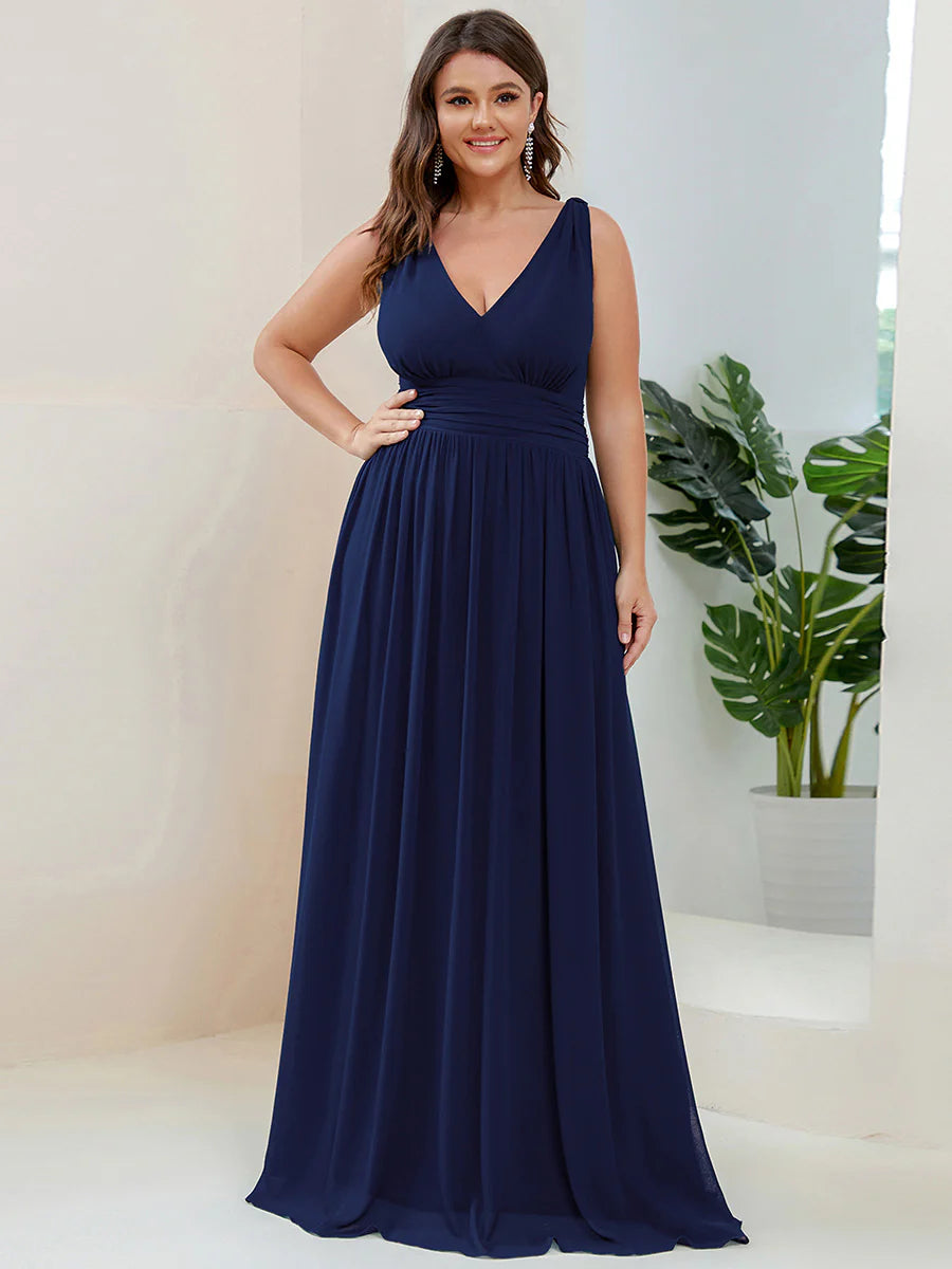 Double V-Neck Maxi Long Wholesale Plus Size Evening Dresses