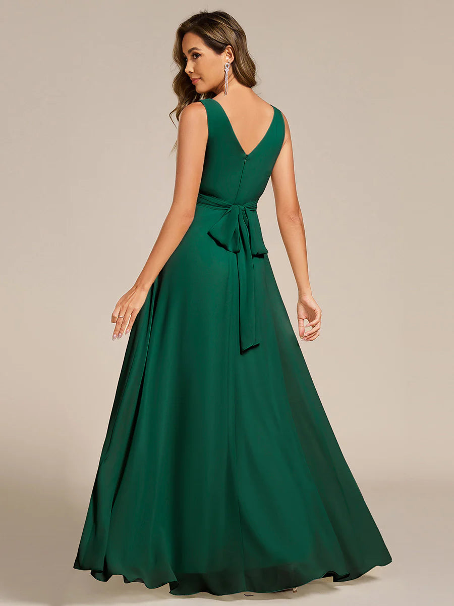 Asymmetrical Sleeveless V-Neck A-Line Floor-Length Bridesmaid Dress