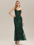 Sleeveless Deep V-Neck Backless Sequin Fishtail Evening Dresses