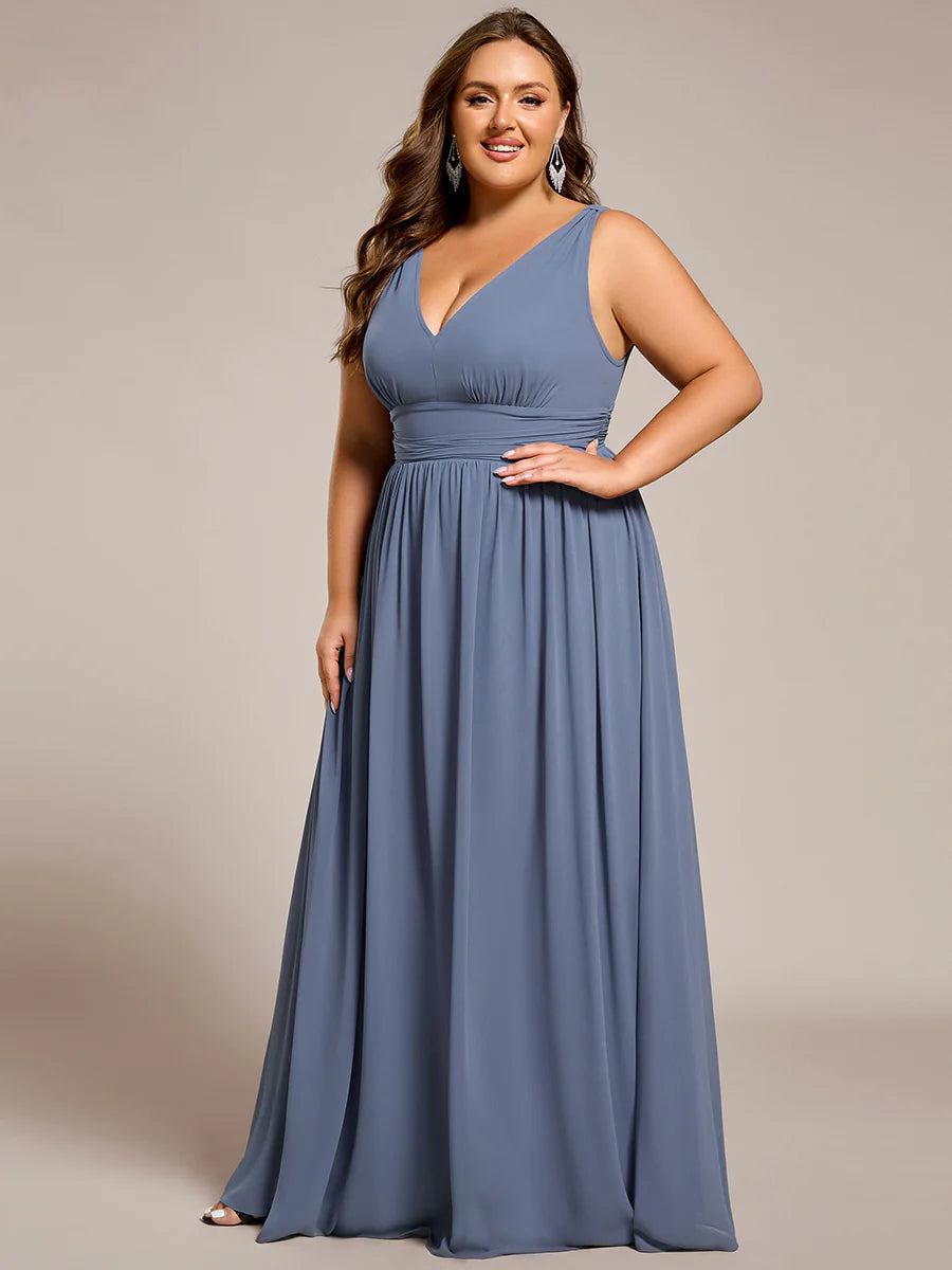 Double V-Neck Maxi Long Wholesale Plus Size Evening Dresses