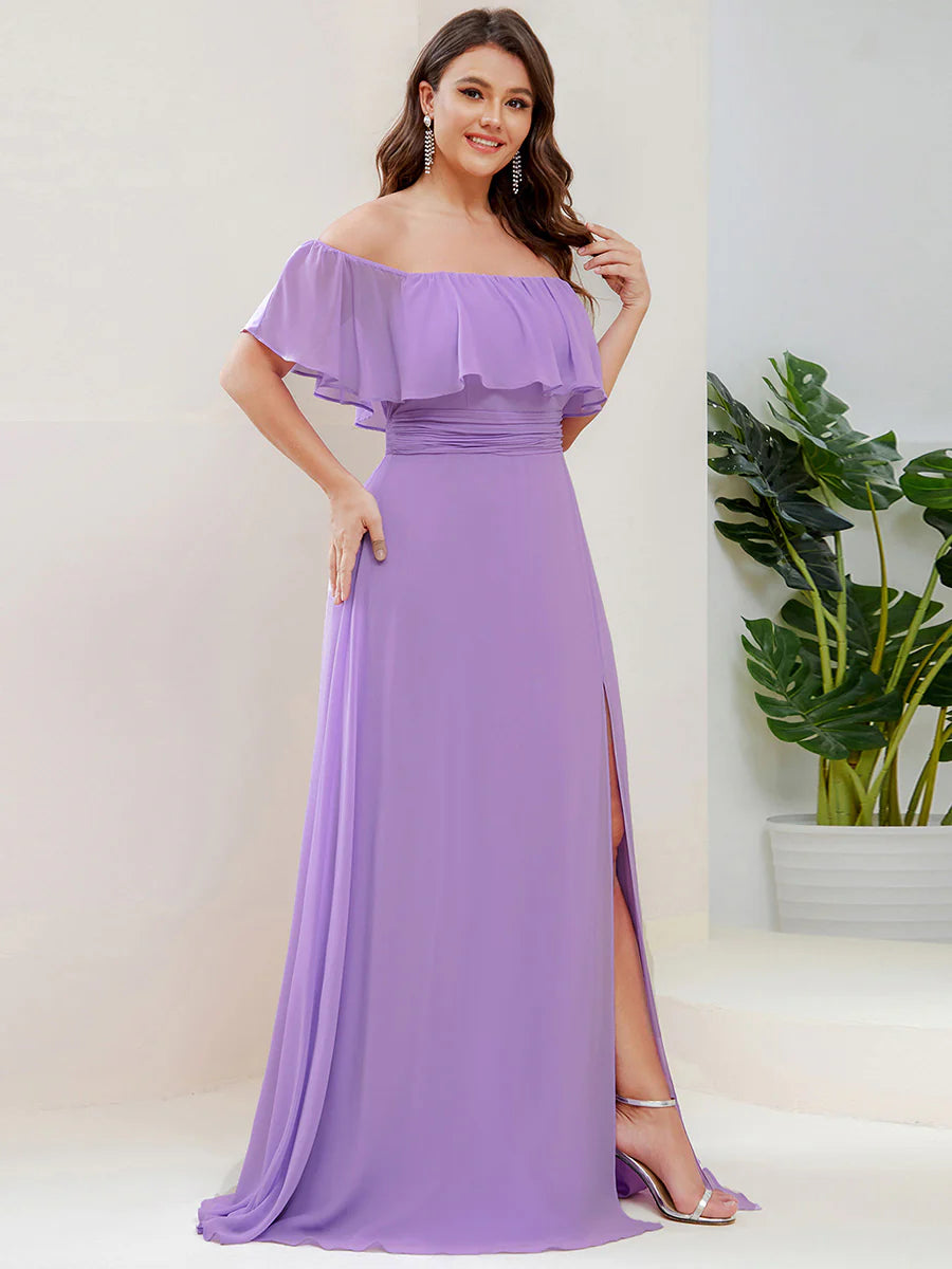 Women's Plus Size Ruffle Thigh Split Wholesale Bridesmaid Dresses