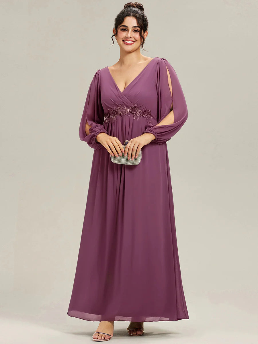 Wholesale Chiffon Plus Size Evening Dresses with Long Lantern Sleeves