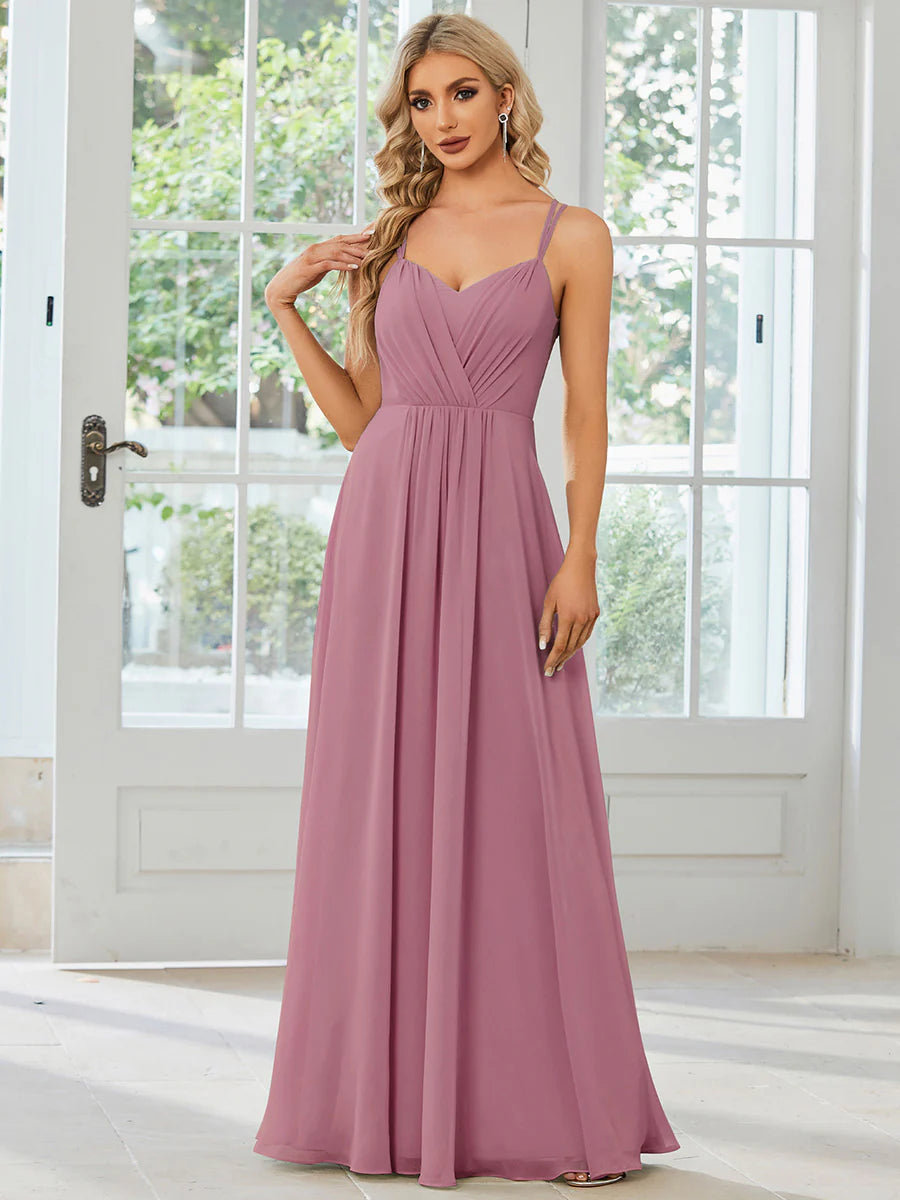 Lace V Back Chiffon Wholesale Bridesmaid Dresses